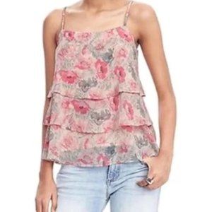 NWOT Banana Republic Floral Print Tiered Ruffle Tank Top Pink - Size S